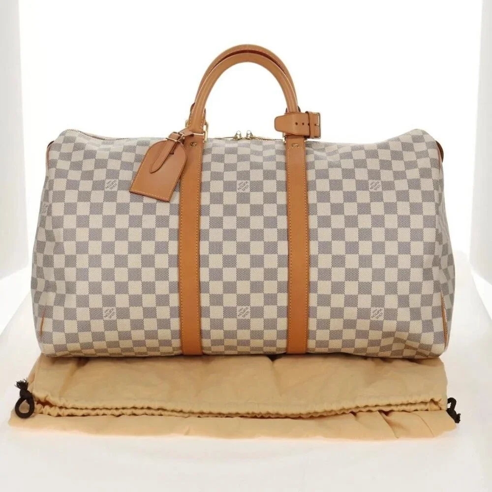 LOUIS VUITTON Damier Azur Keepall 50 Boston Bag N41430 LV Auth 154925V